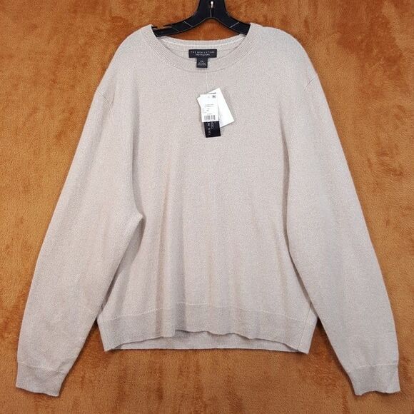 BLOOMINGDALES Sweater Mens XXL Tan Pullover Crew 100% Cashmere 2-Ply $228